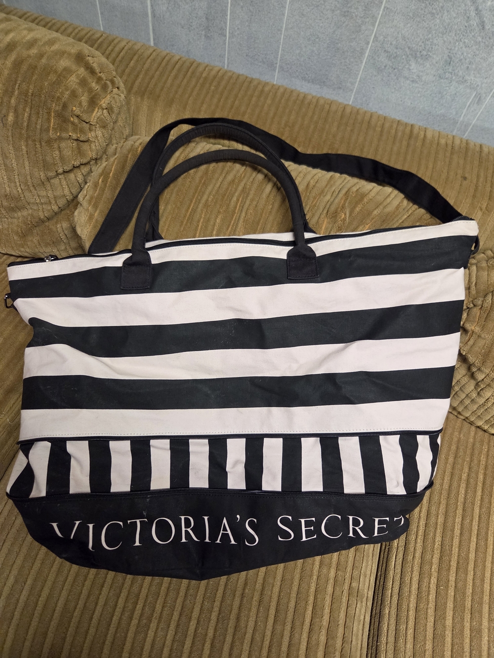 Victoria's Secret Black and White Striped Duffel Bag